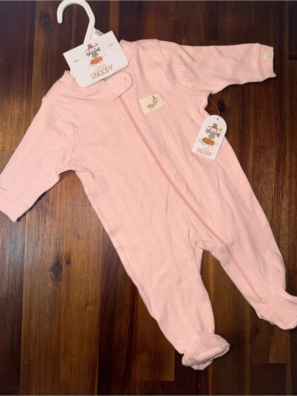 NWT Little Snoopy Peanuts Pink Pointelle Footed Sleeper 0-3M